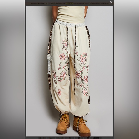POL Pants - POL. Floral Embroidered Patchwork Pants
